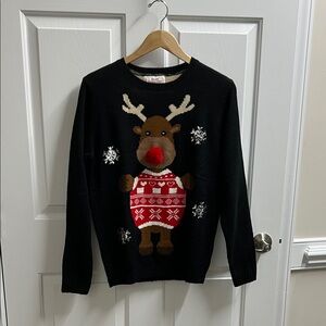 Daisys Boutique Black Reindeer Sweater 3D nose size small